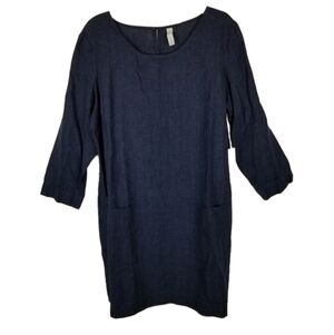 Studio 412 Womens Blue Linen Long Sleeve Dress Size XL Quiet Luxury Minimalist